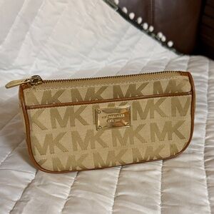 Michael Kors Beige Tan Logo Canvas Make Up Case